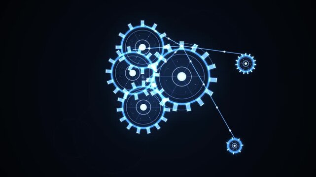 Glowing Blue HUD Gears Cybernetic Mechanism Motion Graphic Loop