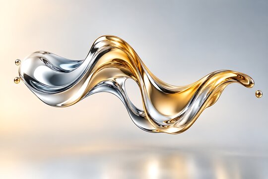 Abstract liquid splash of gold and silver metallic paint