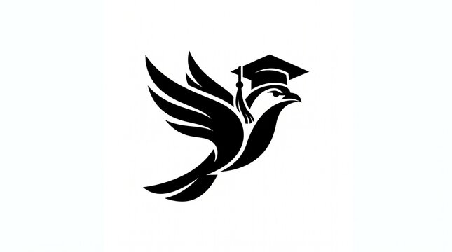 Flying bird wearing a graduation cap icon illustration