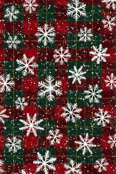 Festive Plaid Pattern with White Snowflakes Seamless Background