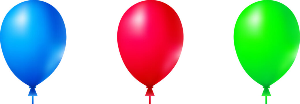 Set of shiny three colorful balloons in blue red and green for party celebration