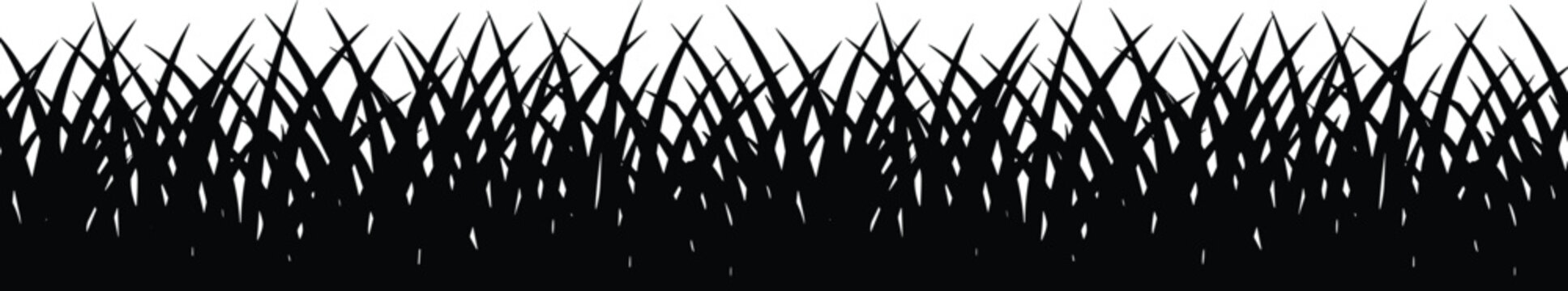 Continuous black grass silhouette border vector illustration isolated on a white background for landscape design.