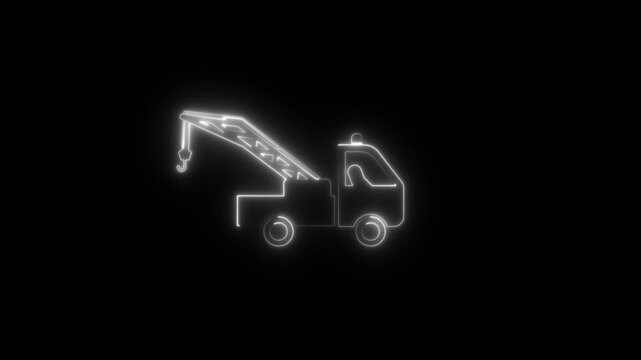 neon line crane truck icon animation. heavy lifting automotive crane icon.