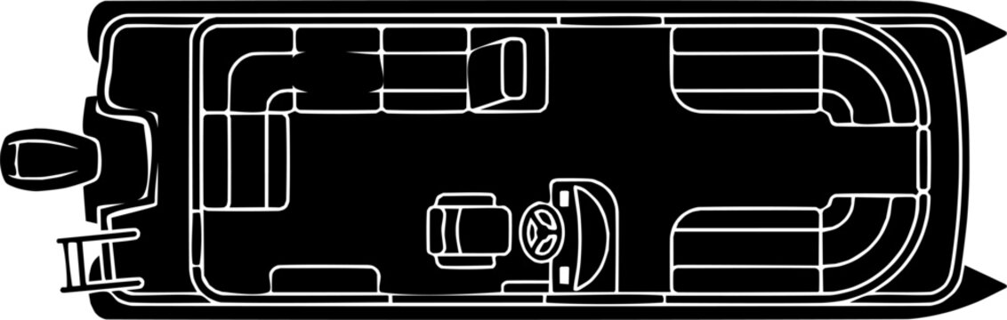 Minimalist top down view of a pontoon boat for lake cruising