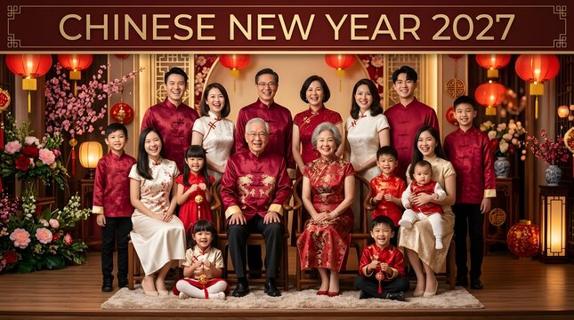 Multi-generational chinese family celebrating chinese new year 2027