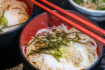 Cold japanese tororo noodles with seaweed in bowl © KAI-CHIEH YANG