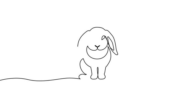 Line easter bunny rabbit drawing art continuous animal single egg. Bunny vector illustration line easter one decoration pet running simple 2027 happy jumping black white hare silhouette monochrome.