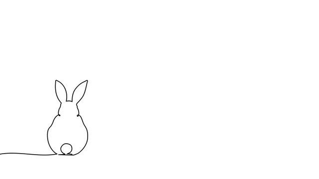 Line easter bunny rabbit drawing art continuous animal single egg. Line easter vector bunny illustration simple ears jumping one abstract pet decoration heart watercolor silhouette blue minimal logo.