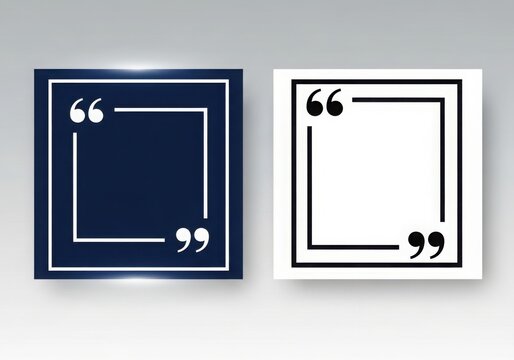 Two square quote boxes one dark blue and one white with quotation marks for text and design elements