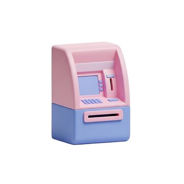 Isolated 3d render of a cute pastel colored automatic teller machine