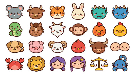 Fototapeta premium Cute animal zodiac collection