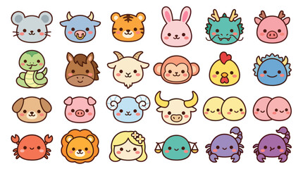 Obraz premium Cute animal zodiac collection