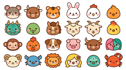 Obraz premium Cute animal zodiac collection