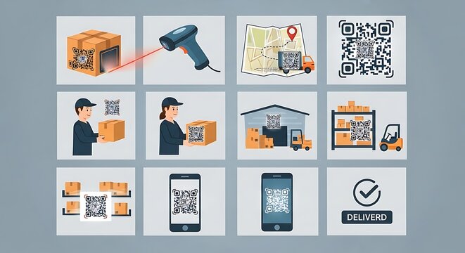 Qr code delivery tracking process illustration