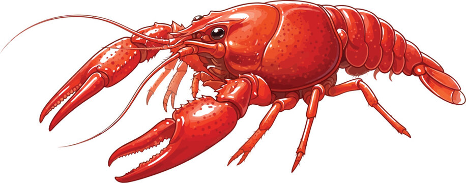 Red crawfish with large claws detailed in a realistic digital painting style.