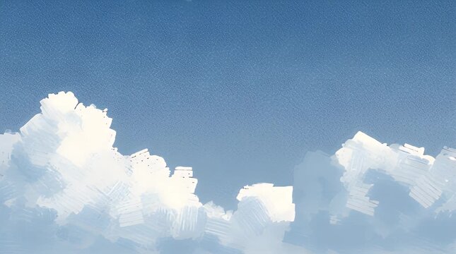 White, fluffy clouds float across a vibrant blue, textured sky