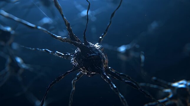 Close-up, abstract view of interconnected neural pathways, dark blue