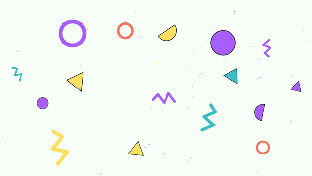 Memphis style abstract geometric white background with colorful shapes illustration