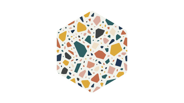 Hexagonal terrazzo pattern with colorful stone chips.