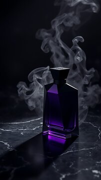 Modern luxury perfume bottle placed on dark marble counter   