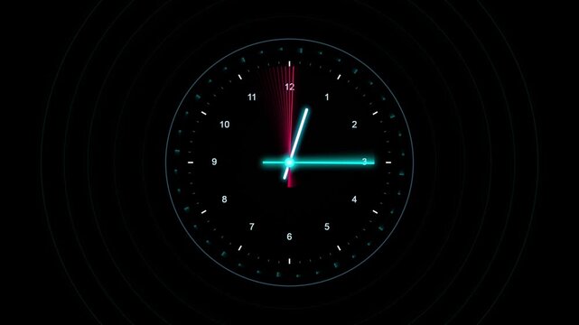 Digital clock face showing twelve oclock on a dark background