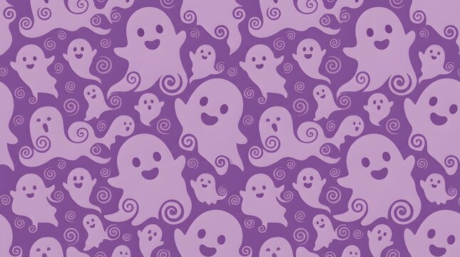 Playful ghost shapes create a repeating lavender pattern silhouette