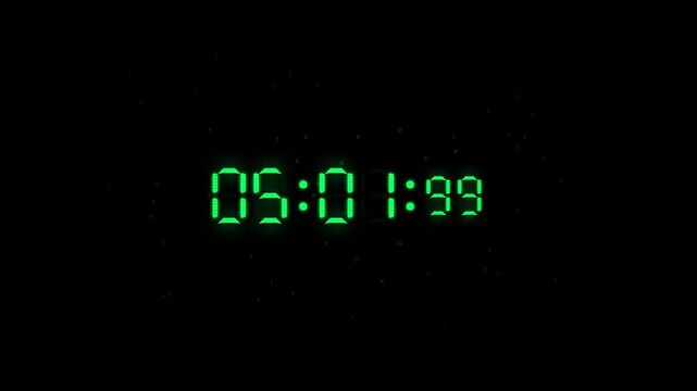 Digital clock countdown timer with glowing green numbers on black background