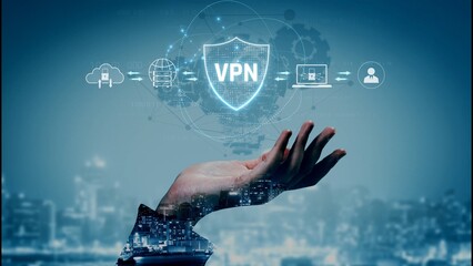 Fototapeta premium VPN security protects network access. VPN security encrypts data, hides identity, VPN security defends traffic, and VPN security secures connection from threats. Marrow
