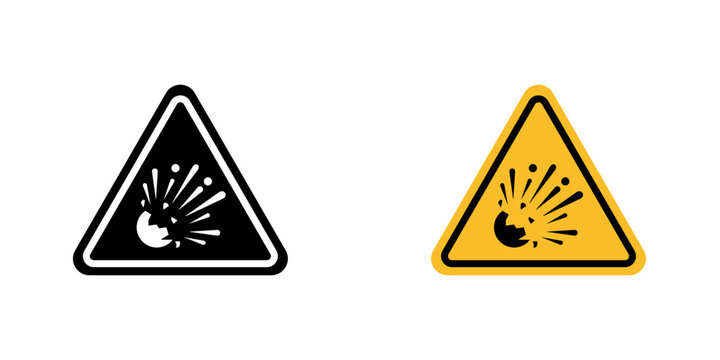 Explosive materials hazard sign flat outline in black