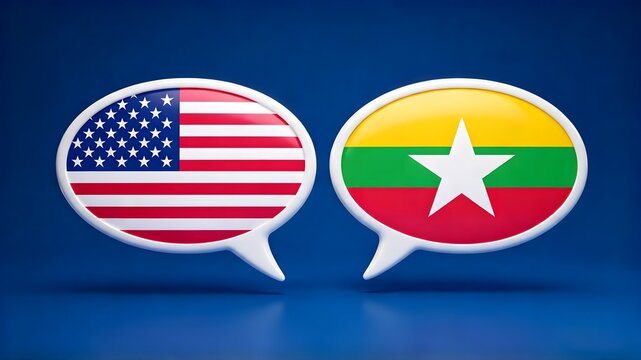 US and Myanmar Flags Speech Bubbles Translation Concept   