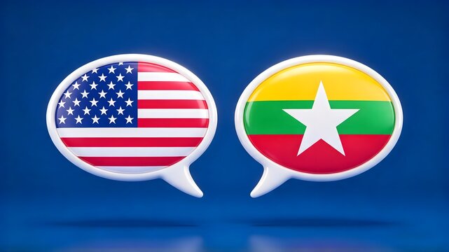 US and Myanmar Flags Speech Bubbles Translation Concept   