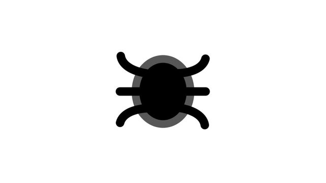 Black bug icon of a beetle with legs and antennae on a white background representing software bugs, computer errors, insects and cybersecurity threats