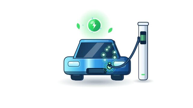 Blue electric vehicle charging at station flat vector animation 4K 60 fps