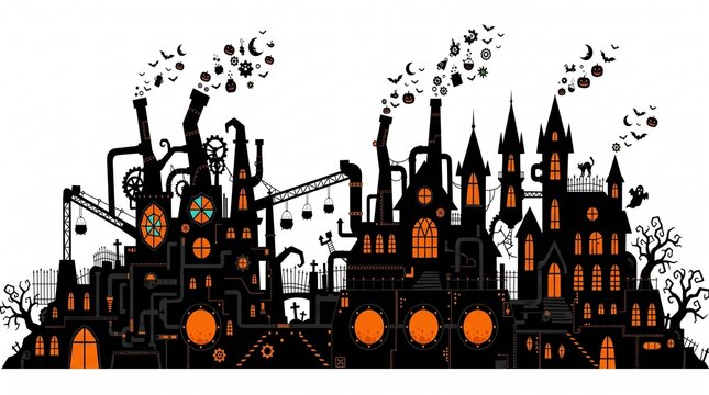 vector illustration of a halloween factory ghostbusters 