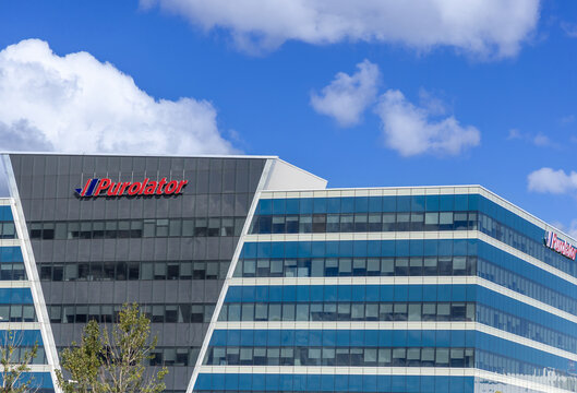 MISSISSAUGA, ON, CANADA - MAY 15, 2026: Exterior view of the Purolator corporate headquarters office building on a clear day