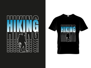 Branding Modern outdoor hiking apparel graphic design featuring bold typography and a backpacker silhouette displayed on a black mockup T Shirt, Shirt © romanhrimon