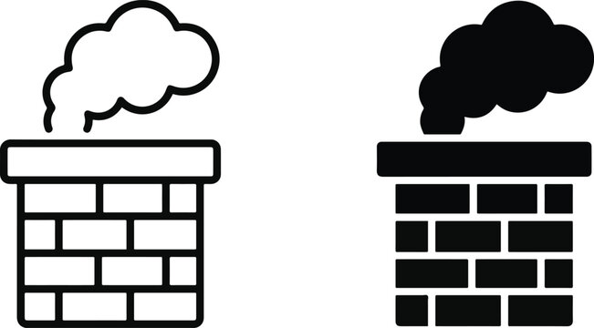 Brick chimney stack silhouette with rising smoke cloud icons heating system house icon