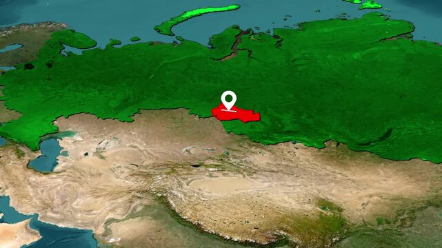 3D Geographic Map Animation Highlighting Novosibirsk Region with Pin Marker in Russia