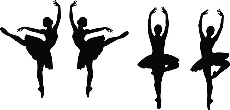 Ballerina Silhouette, Ballet Dancer Poses, Woman Dancing, Performance, Art, Entertainment, Vector Design