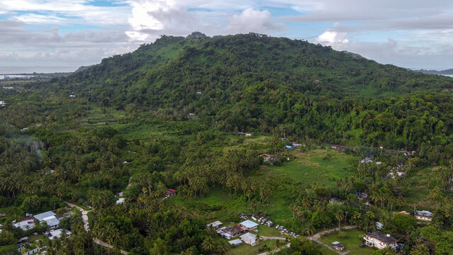 Aerial View of Green Hills and Villages on Weno