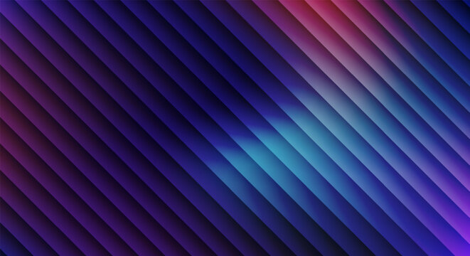 Abstract vector background template with diagonal glowing stripes in purple and blue shades for futuristic tech presentation cover.