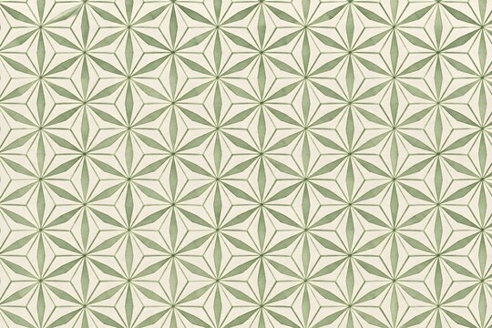 Watercolor asanoha hemp leaf pattern in sage green, traditional Japanese background