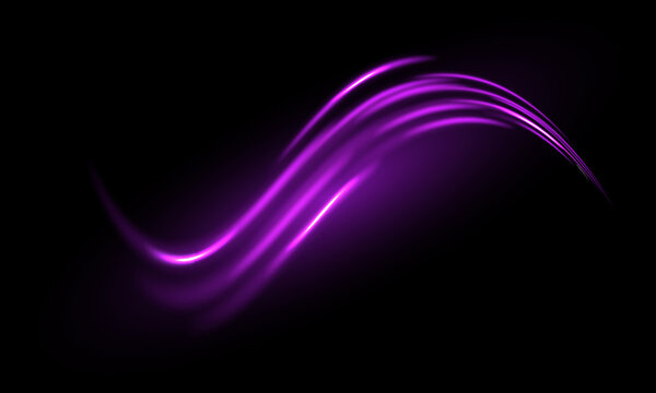 Abstract purple wave background featuring a dynamic glowing line light effect on a deep black backdrop