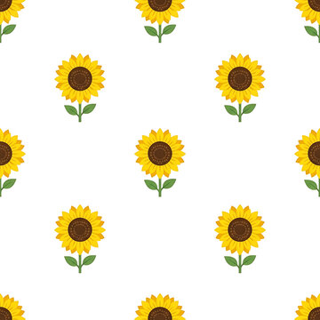 Cute seamless pattern with single yellow sunflowers on white background vector