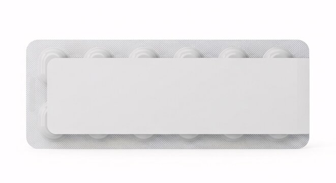 Blank white blister pack with empty pill pockets on white background