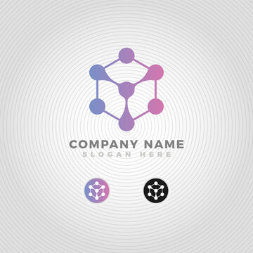 Abstract hexagonal molecule logo design with gradient nodes for