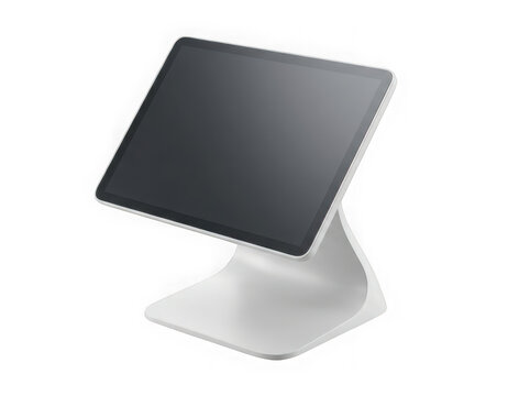 Modern white point of sale pos terminal with a blank touchscreen display isolated on transparent background