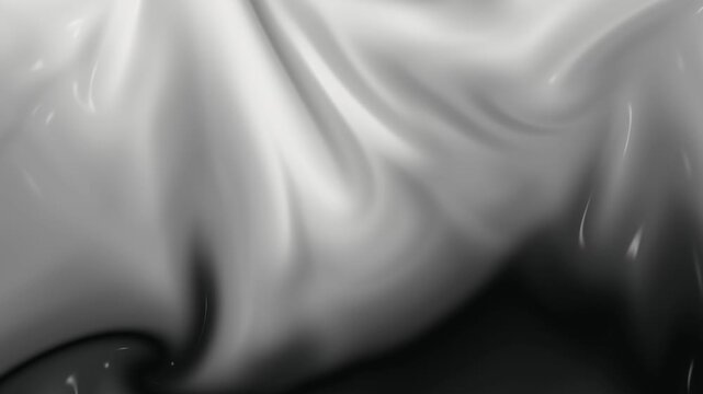 Abstract liquid metal motion video background featuring glossy silver waves folding smoothly in continuous fluid motion with dark moody lighting design