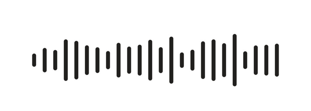 Black sound wave equalizer bar isolated on white background. Audio frequency waveform line for music and podcast design. Digital voice recording signal icon ideal for apps and media templates.