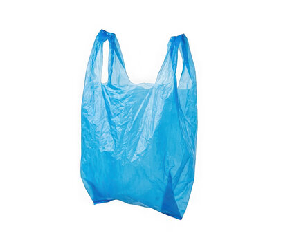 An empty blue plastic shopping bag with handles isolated on transparent background